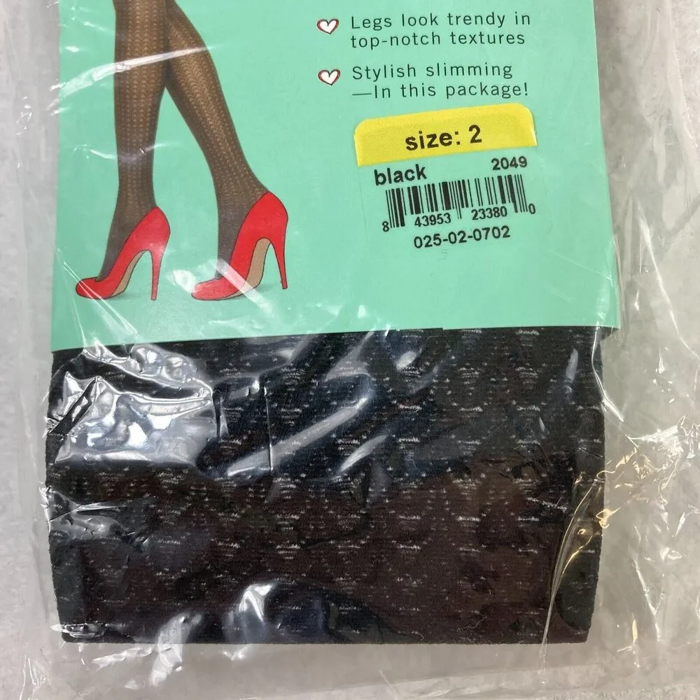 SPANX Assets by Sara Blakely Shaping Tights Women's 2 Black Textured Wish Bone‎